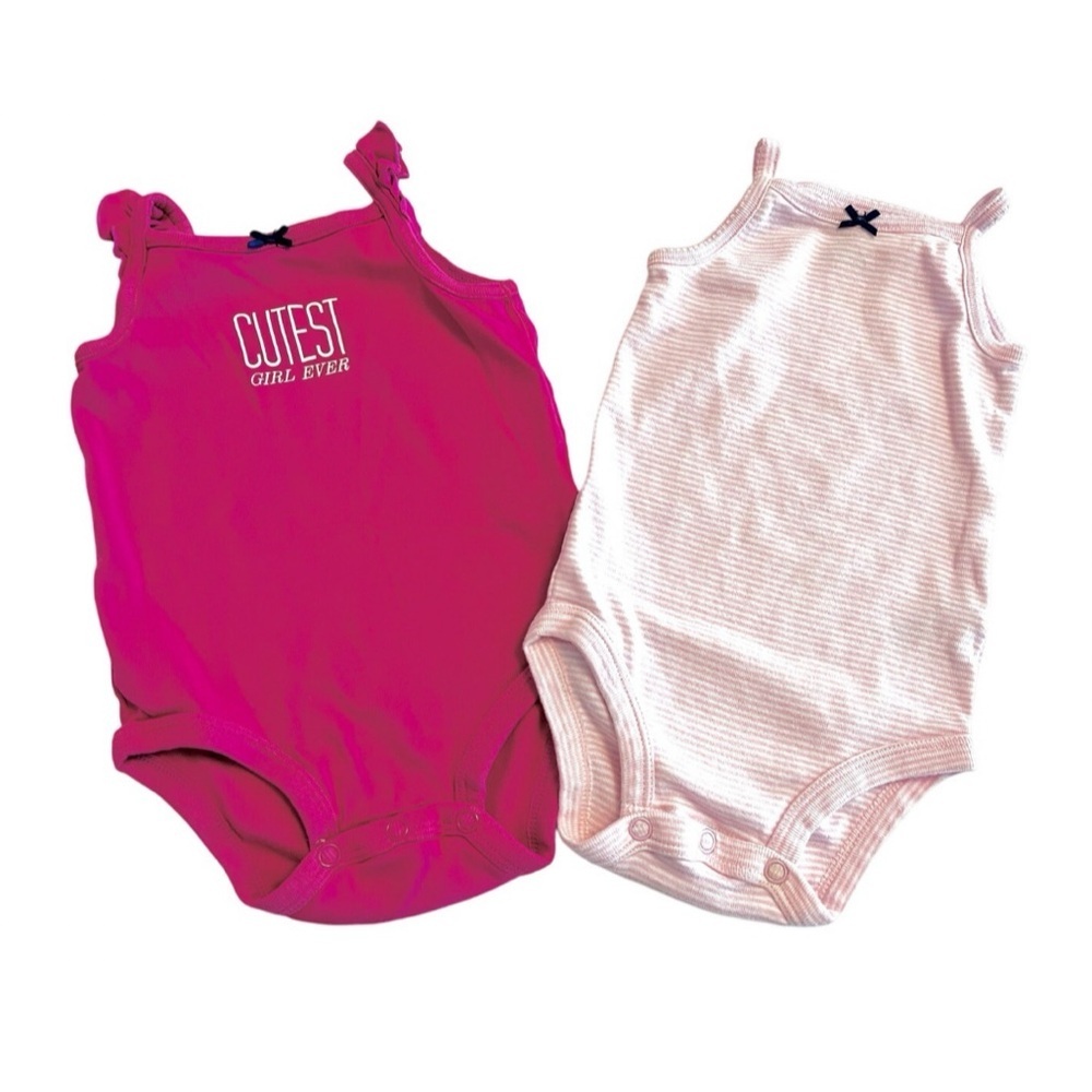 💫$6/ADD ON 💫 Carter's Pink and White Bodysuit SET Baby Girl 12 Months - LIKE NEW